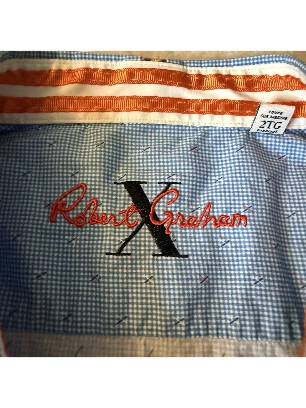 Robert Graham X Men’s 2XL Blue Check Geometric Shirt Tailored Fit Stretch
